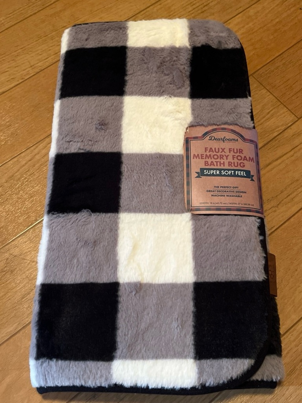 dearfoams Faux Fur Memory Foam Bath Rug - Black, Gray, Cream Buffalo Check